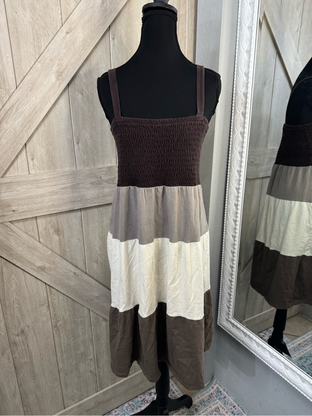 Y2K Faded Glory Colorblock Smocked Tiered Midi Dress - XL